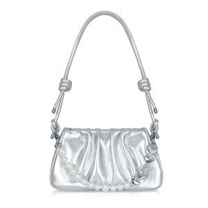 Shoulder Bag - Silver Clutch Purse Pu Leather, Removable Chain :'D